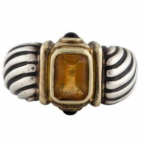 David Yurman Two-Tone Citrine & Lolite Cable Ring 9.25 Silver, 14K Gold Size 6.5